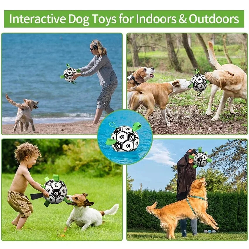 Dog Toys Soccer Ball with Grab Tabs Interactive Dog Toys for Tug of War