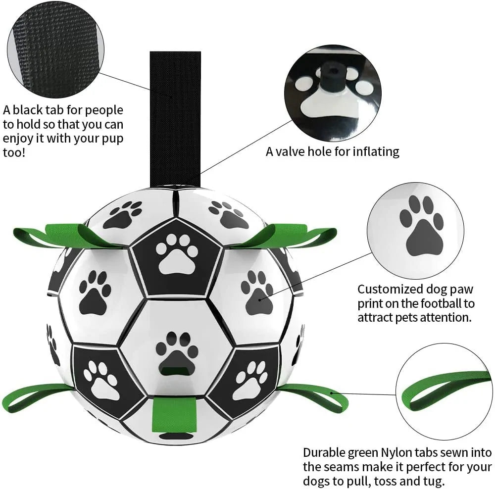 Dog Toys Soccer Ball with Grab Tabs Interactive Dog Toys for Tug of War