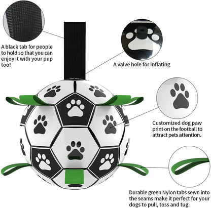 Dog Toys Soccer Ball with Grab Tabs Interactive Dog Toys for Tug of War